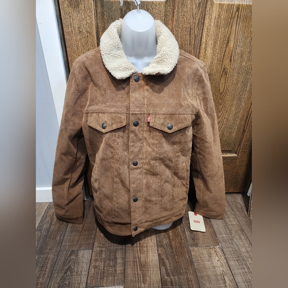 Levi's Other - NEW Levi's Suede Trucker Jacket with Sherpa Lining Small